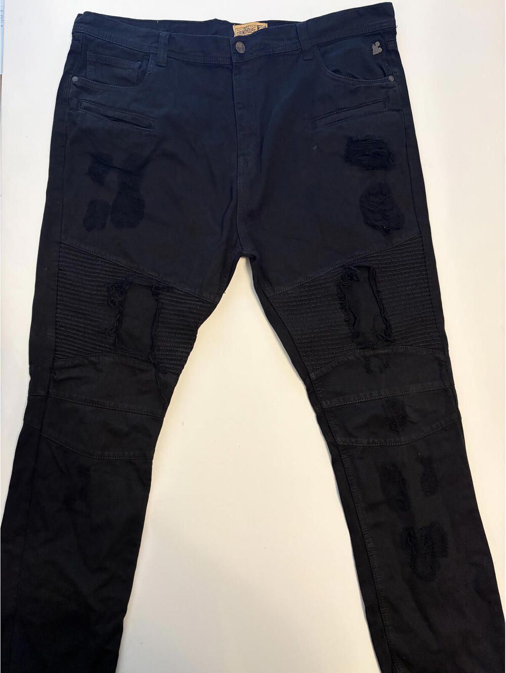 Grindhouse Men's Blk Moto Distressed Biker Jean (Size 44x32)